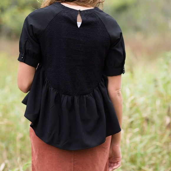 Black WOVEN PEPLUM TOP Blouse Shirt - Picture 5 of 7